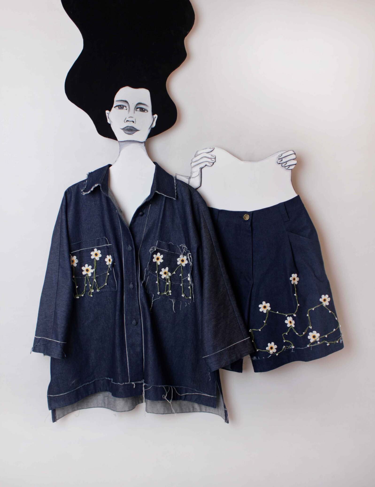 پیراهن شومیز جین آبی|شلوارک جین آبی