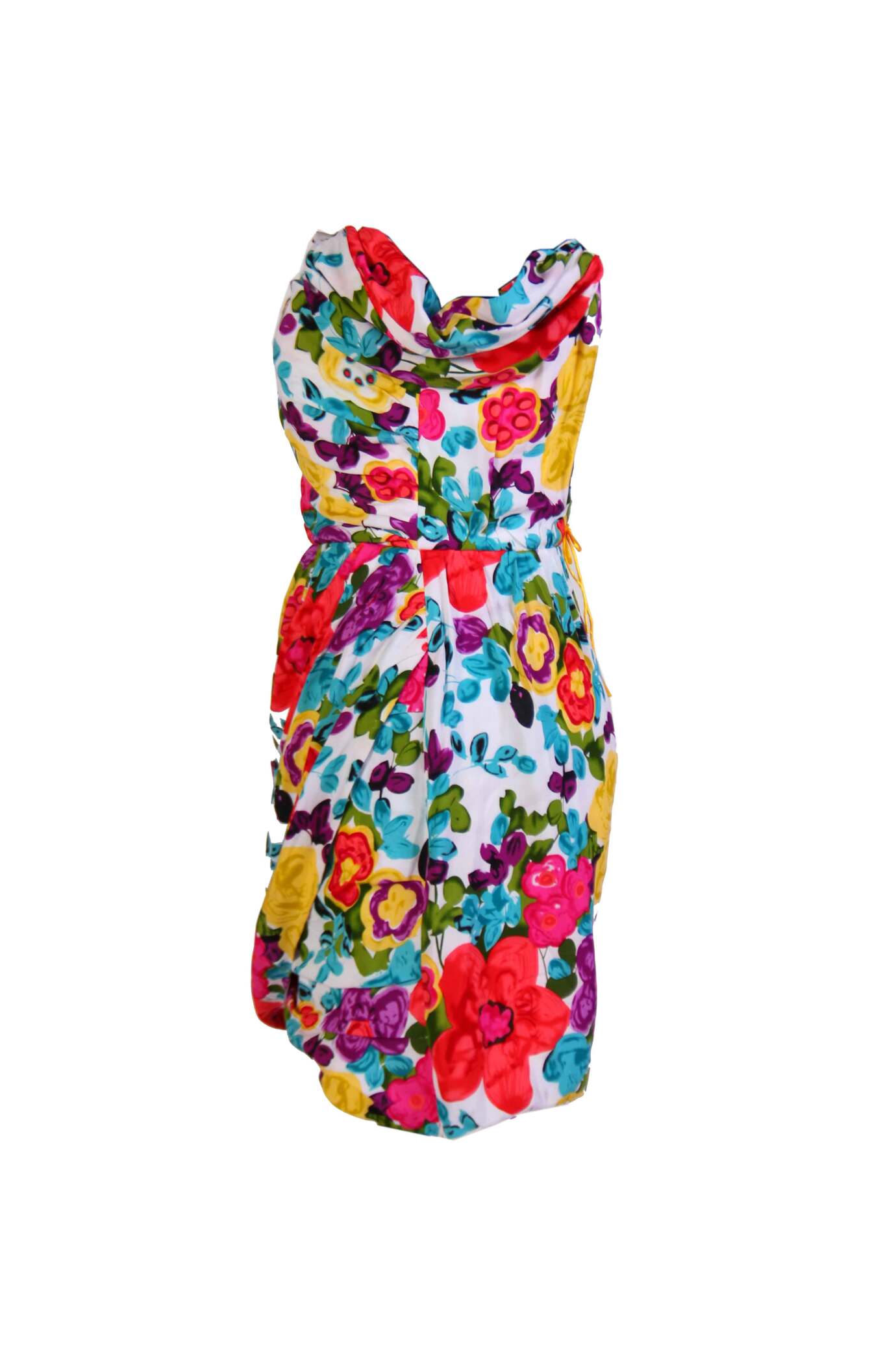 پیراهن دکلته گلدار|رنگ های شاد|دستکش توری قرمز|کفش زرد پاشنه دار|برند لباس|ماونگه